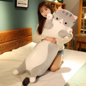 薇薇公主猫咪抱枕公仔毛绒玩具女孩陪睡长条睡觉夹腿女生圣诞礼物灰色70cm
